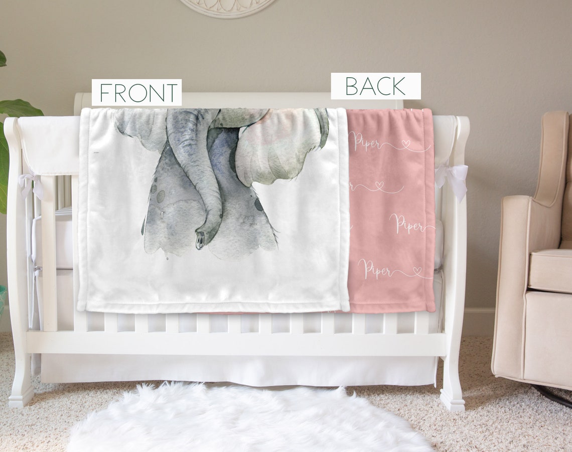 Pink Elephant Personalized Baby Blanket Elephant Floral Etsy