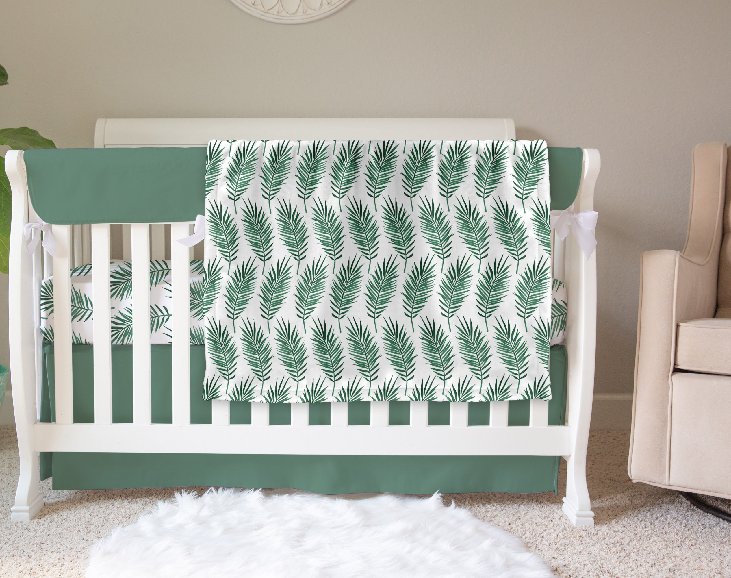 Tropical Leaf Crib Bedding Set Gender Neutral Safari Themed Etsy