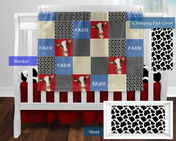 Farm And Cow Print Crib Bedding Set For Boy Farm Animals Etsy