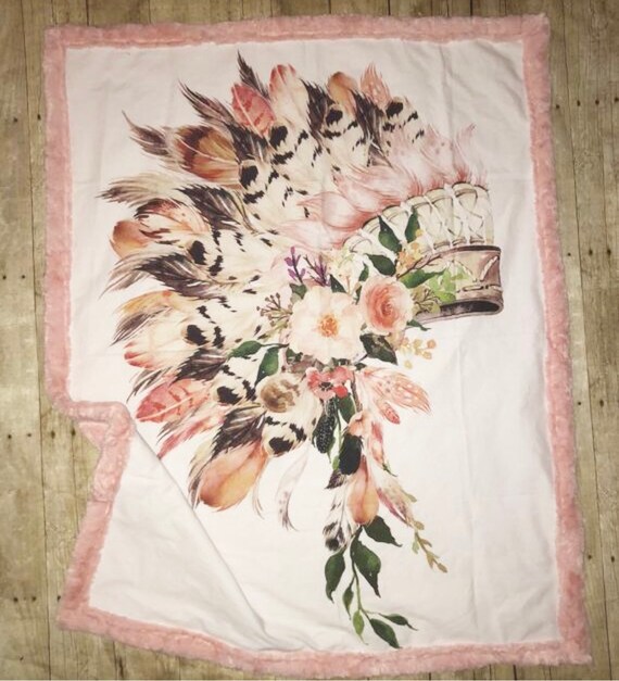 Peach Native American Feather Headdress Baby Blanket Etsy