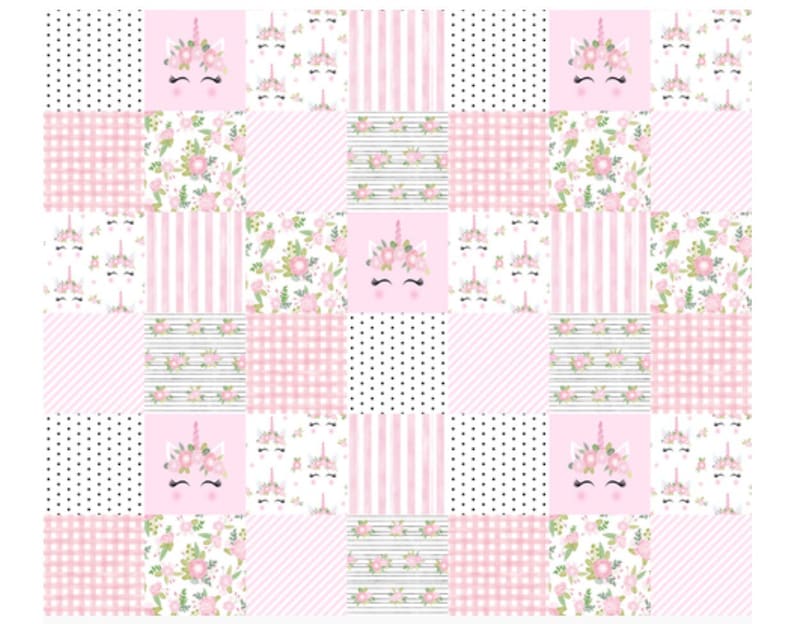 Pink Unicorn Patchwork Crib Bedding Set for girl