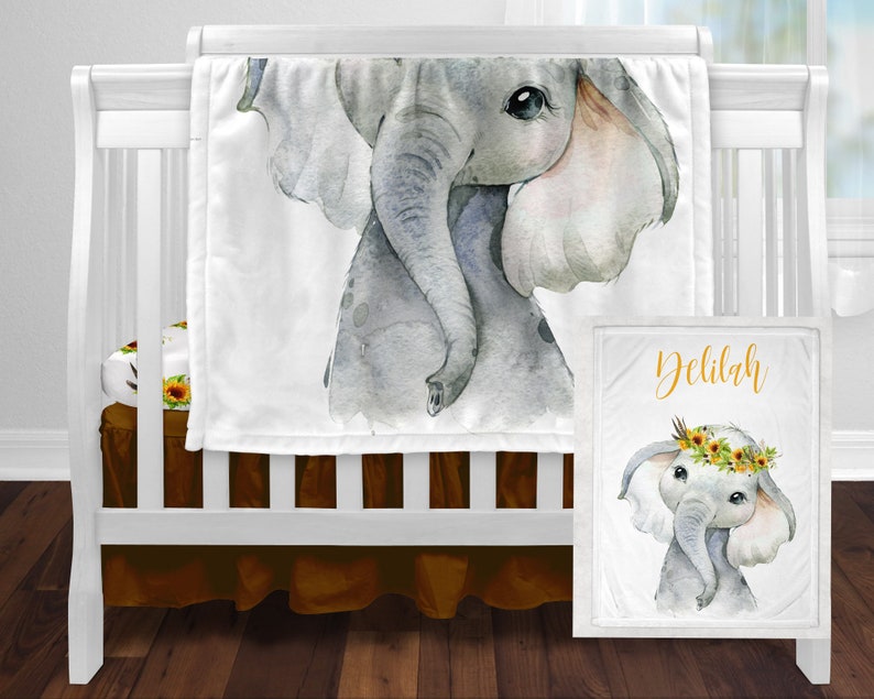 Sunflower elephant Personalized Crib Bedding Set for Baby Girl Etsy