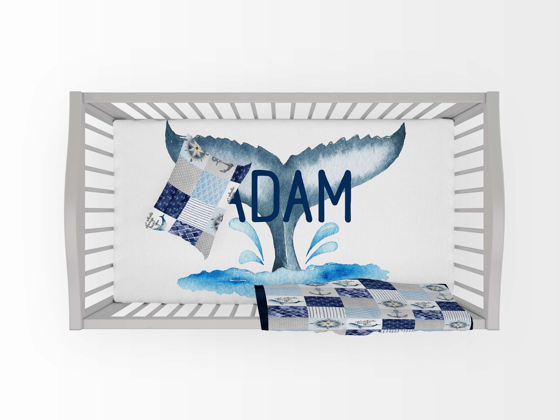 Nautical Whale Crib Bedding Set Personalized Whale Crib Etsy