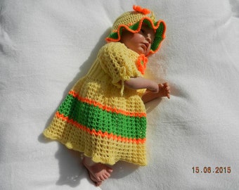 Robe bébé + casquette jaune/verte GR.52/58