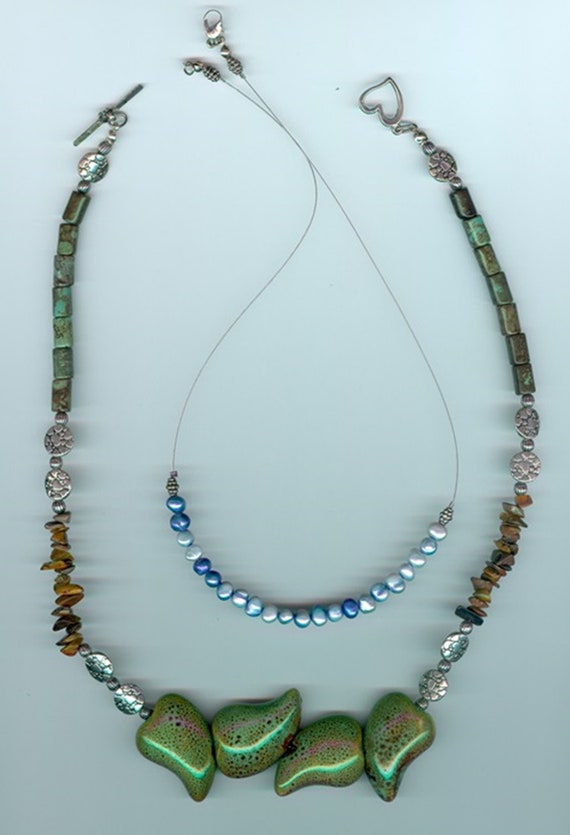 2 Pairs of Handmade Beaded Necklaces Freshwater Pears Gemstone Chips Etsy