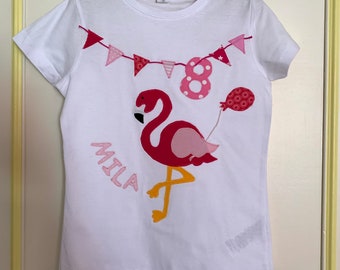 Geburtstagsshirt, Namensshirt, T-Shirt, Applikation, Flamingo, Name, personalisierbar Geschenk, Mädchen, ab Gr.92