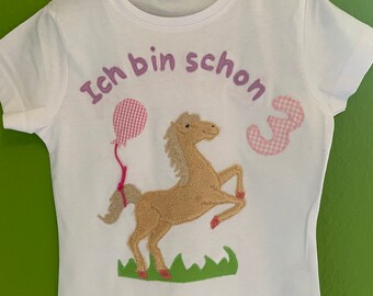 Geburtstagsshirt, Namensshirt Applikation PFERD Name ab Gr.98/104 benäht personalisierbar