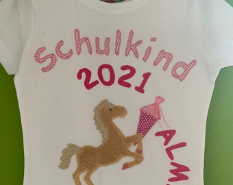 SCHULKINDShirt Einschulung Schulanfang Pferd personalsierbar Name Schultüte ab Gr.122/128