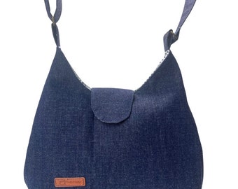 Schultertasche/Umhängetasche/ tote bag aus hochwertigem, kräftigem Denim, Jeansstoff Innenfach mit Reissverschluss, Magnetverschluss