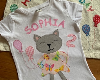 GeburtstagsShirt/Namensshirt personalisierbar Applikation Katze Zahl Name ab Gr.104