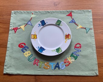 Placemat, birthday child, tablecloth, birthday, table runner, birthday decoration, garland, customizable, 35x45, ready to ship