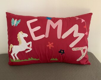 Pillow with name, pillow case, horse, children's pillow, pillow case, birth, baptism, customizable, application, ready to ship