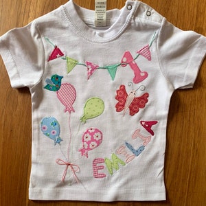 Geburtstagsshirt Namensshirt Mädchen Applikation Luftballons Geburtstagszahl Namen T-Shirt ab Gr.74 Bild 1
