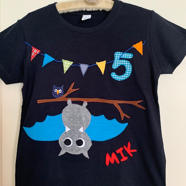 Geburtstagsshirt/Namensshirt mit Applikation FLEDERMAUS ab Gr.86