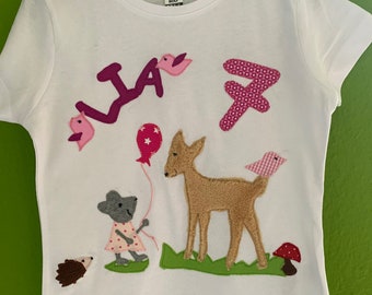 GeburtstagsShirt/Namensshirt, Bambi, Reh, Maus, Geschenk Waldtiere Kinder T-Shirt Shirt für Mädchen,Shirt mit Name,