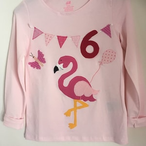 Birthday shirt/name shirt, motif shirt with appliqué *FLAMINGO*, various sizes, also T-shirt