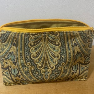 Kosmetiktasche, Kosmetikbeutel, Kulturbeutel, Schminktasche, Schminkbeutel, hochwertiger Brokat, waschbar, gold, türkis