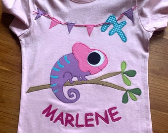 Chemise d'anniversaire, T-shirt, caméléon, chemise à motifs, cadeau, T-shirt fille, chemise à manches longues, chemise nominative, application, nom, à partir de la taille 92