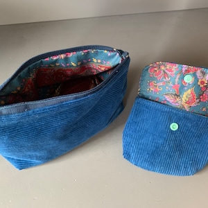 Kosmetiktasche, Kosmetikbeutel, Kulturbeutel, Cord, Cordtasche, mit passender Minitasche/Schlüsseltäschchen, Geschenkset