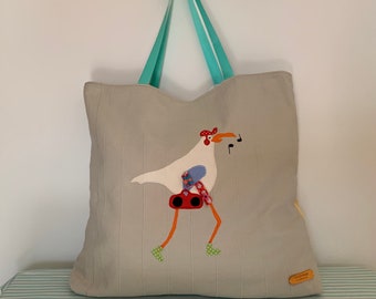 Grosse Strandtasche, Badetasche, XXL, mit Applikation Möwe, Einkaufstasche, Strand