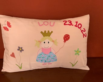 Taufkissen, Namenskissen, Kissenbezug, Kissen, Kissenhülle, Babykissen, Geburt, Taufe, Personalisierbar, Applikation ,,Prinzessin, 60x40cm