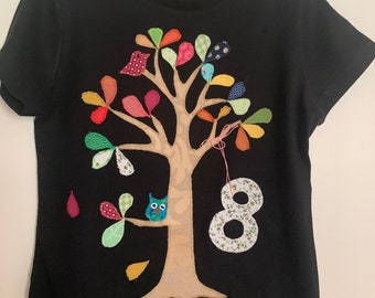 Chemise anniversaire T-shirt fille application arbre cadeau chemise fille cousue avec prénom différentes tailles couleurs