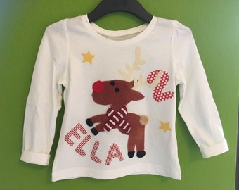 Namensshirt Langarmshirt Applikation Elch/Weihnachten Geburtstag ab Gr.86