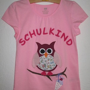 SCHULKINDChemise, école débutant, T-shirt, filles, scolarisation, chouette, prénom personnalisable, cartable, taille 134/140 prêt à l'envoi