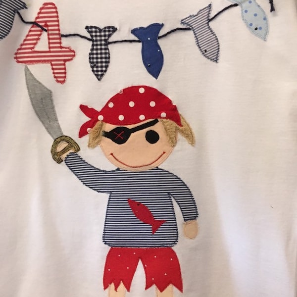 Geburtstagsshirt  T-Shirt Junge Applikation Pirat Geschenk Junge T-Shirt mit Name benäht versch. Größen Farben