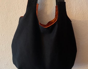 Schultertasche, tote bag,  Umhängetasche, Beutel, Beuteltasche, Einkaufstasche/ schwarzer Canvas, H32 B40 T15 , Innentasche, versandfertig