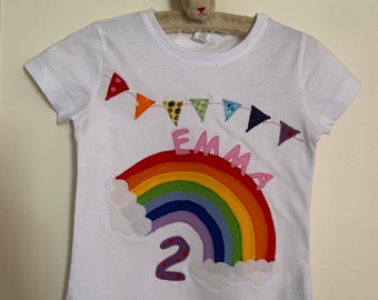 Namensshirt, Geburtstagsshirt, T-Shirt  Regenbogen, Namen, Geburtstagsgeschenk, Mädchen,  versch. Größen Farben