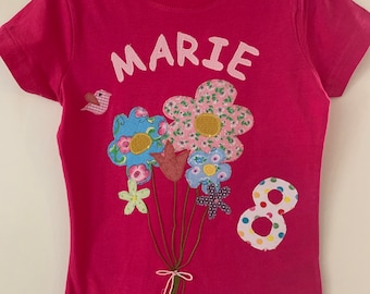 GeburtstagsShirt, T-Shirt, Namensshirt personalisierbar Applikation BLUMENSTRAUSS Blumen Namen Zahl Name ab Gr.104