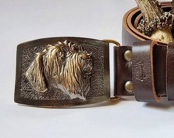 Cintura in pelle di grifone a pelo duro: fibbia in bronzo, pelle di vitello