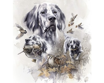 English Setter. Woodcock hunting" Watercolor signed print by Valery Siurha