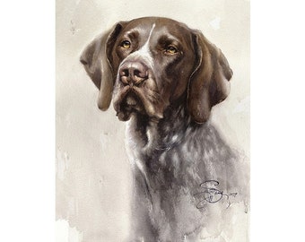 Portret wyżła niemieckiego krótkowłosego | Pies rasy GSP | Niemiecki krótkowłosy | Giclee Dog Art Print