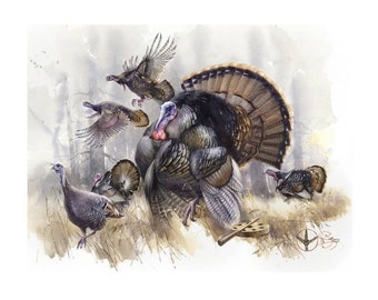 Stampa giclée firmata dall'autore "Wild Turkey" di Valery Siurha