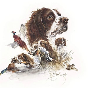 Hunting with English Springer Spaniel&quot; Signed Print, spaniel, english springer spaniel, english spaniel, spaniel art, springer spaniel dog
