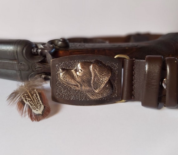 Brown Leather Dog Head belt . Heavy Duty Brown Leather Dog Collar Studded Design With  main image 2
