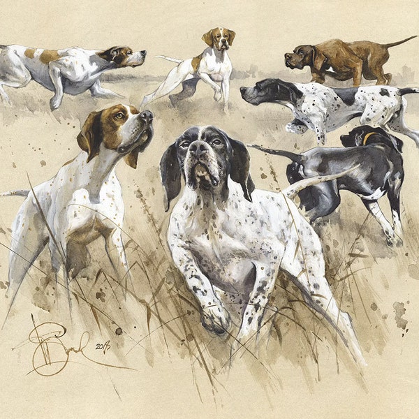 English Pointers Author"s Signed Print, English Pointer Art, Pointer, Dog Art, Pointer Art, Pointer Sign, Hunting Decor, Pointer Portrait
