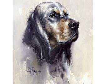 English Setter Art: Signed Watercolor Dog Portrait Print