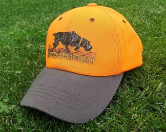 Orange German Wirehaired Pointer Hunting Cap: Embroidered Drahthaar Dog