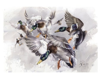 Wild Duck Flight Author's Signed Art Print Giclee by Valery Siurha