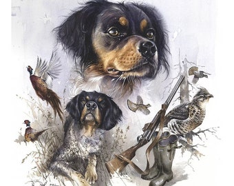 Stampa artistica di un Brittany Spaniel: cane da caccia agli uccelli (Giclée)