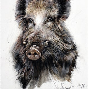 Cinghiale 14,1-19,6" Stampa firmata dell'autore Arte del cinghiale Arte di caccia Decorazione per la caccia al cinghiale Regali di caccia Cinghiale selvatico Regalo per la fauna selvatica per cacciatore