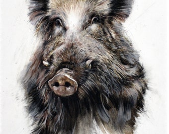 Wild Boar Art Print: Signed Wildlife Painting, Hunting Decor
