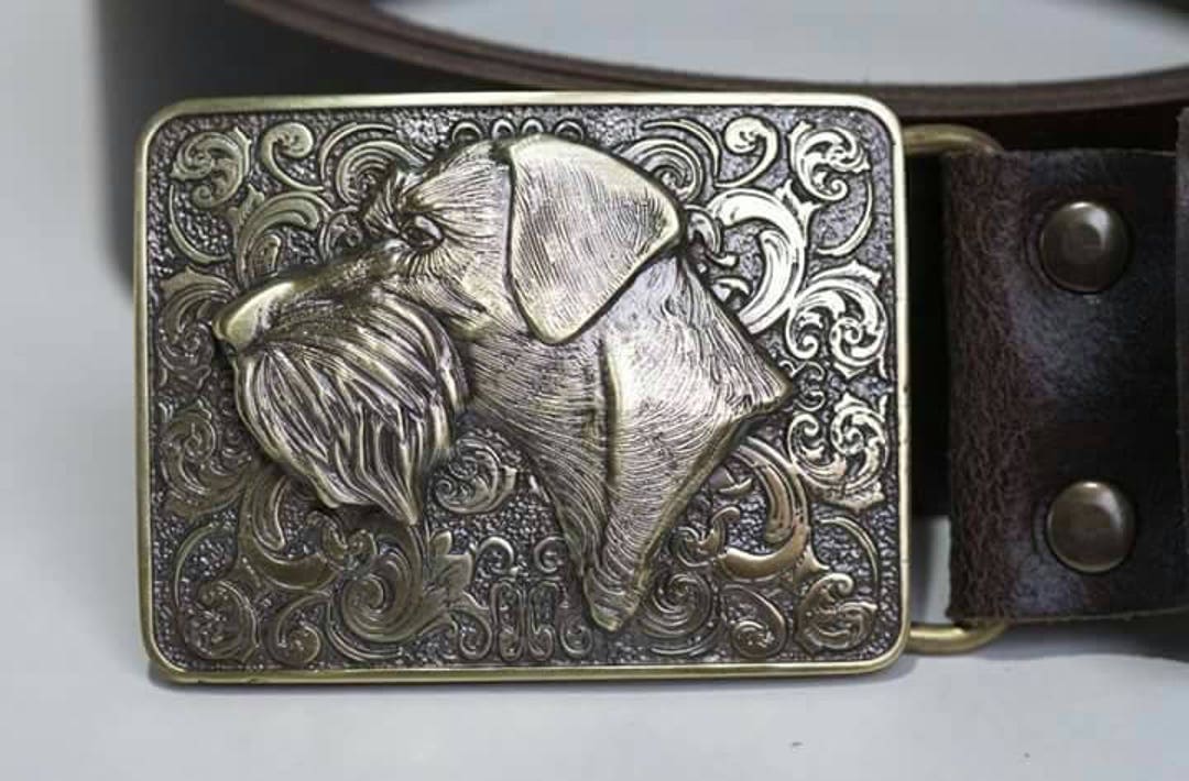 German Wirehaired Pointer Belt With Bronze Buckle German Pointer Belt Deutsch Drahthaar Leather