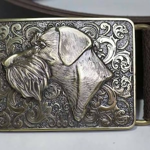 German Wirehaired Pointer Belt with Bronze Buckle German Pointer Belt Deutsch Drahthaar Leather Belt GWP Belt Drahthaar Belt