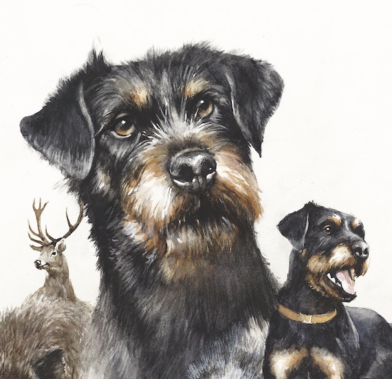 ヤークトテリア水彩画：狩猟犬種のアート - Etsy 日本