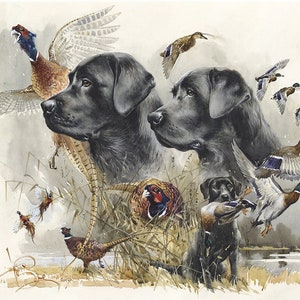 Labradors Hunting&quot; Signed Author&#39;s Watercolor Print by Valery Siurha