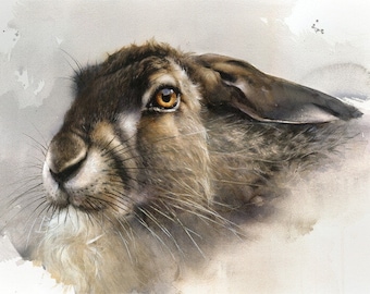 Gesigneerde gicleeprint met wilde haas: aquarel in beperkte oplage
